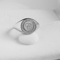 Personalized Diamond Signet Ring in 14k Solid Gold