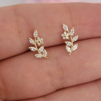 Trendy Leaf Diamond Earrings, Flower Earrings, Diamonds Earrings, Flower Stud Earrings, Women Earrings, Gold Studs, Diamond Studs, Earrings