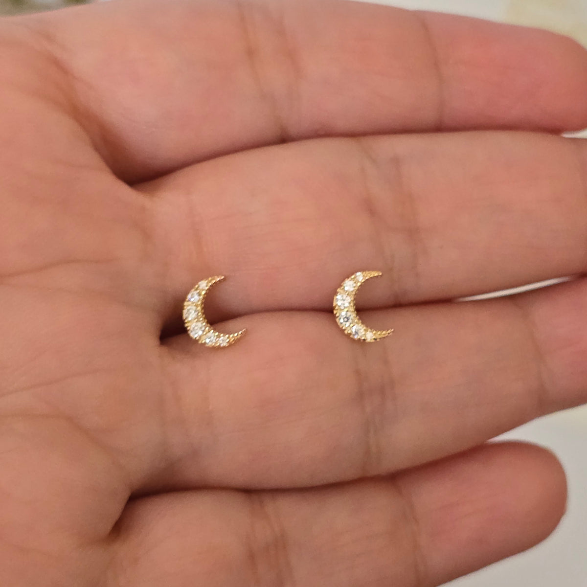 Diamond Crescent Stud Earrings