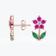 14K Gold Ruby and Diamond Flower Stud Earrings