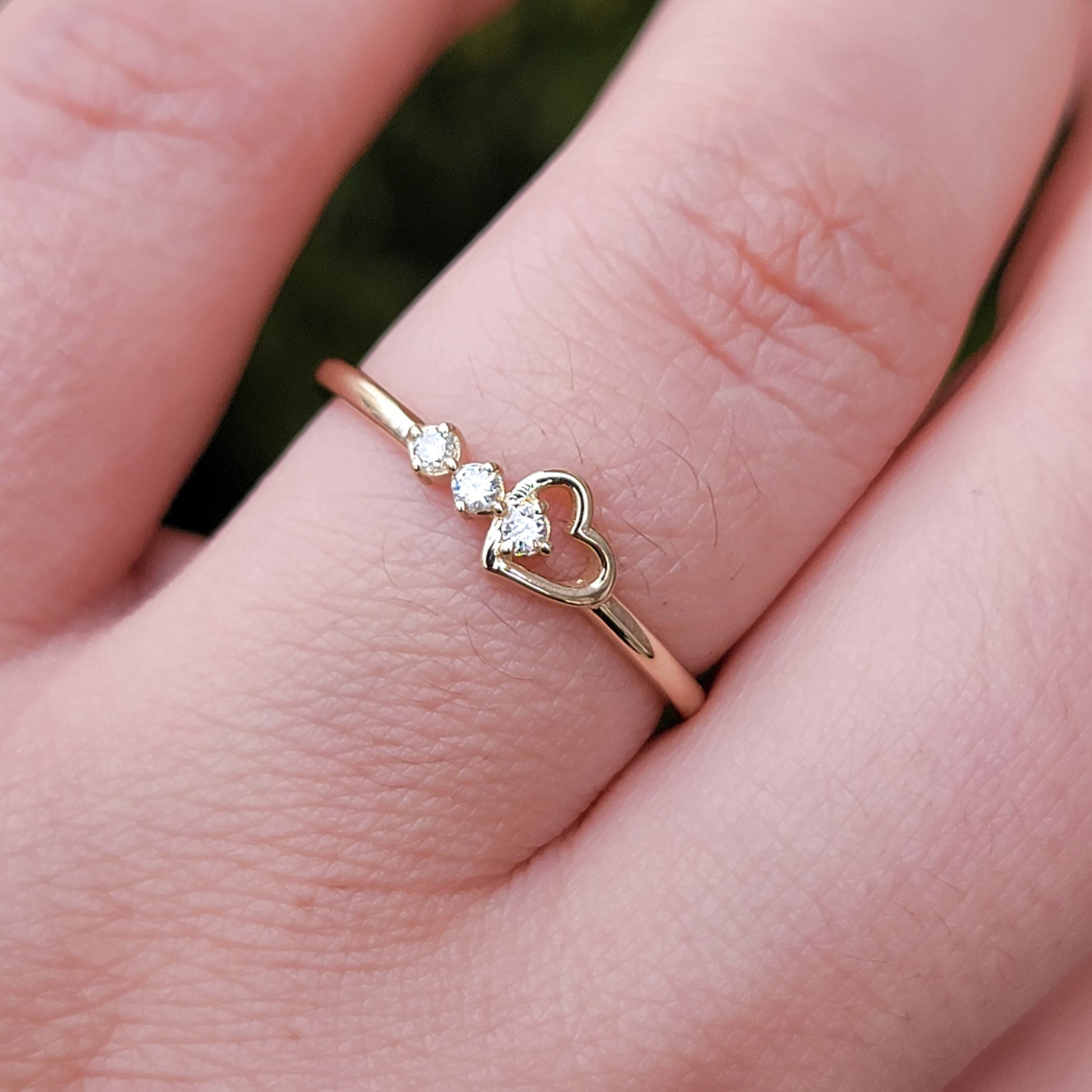 14k Gold Diamond Heart Ring, Dainty Heart Ring, Minimalist Diamond Ring, Statement Ring, Promise Ring for Her