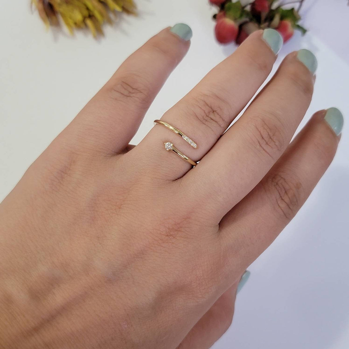 14k Solid Gold Spiral Diamond Ring, Diamond Wrap Ring, Spiral Ring, Dainty Diamond Ring, Minimalist Ring, Handmade Jewelry