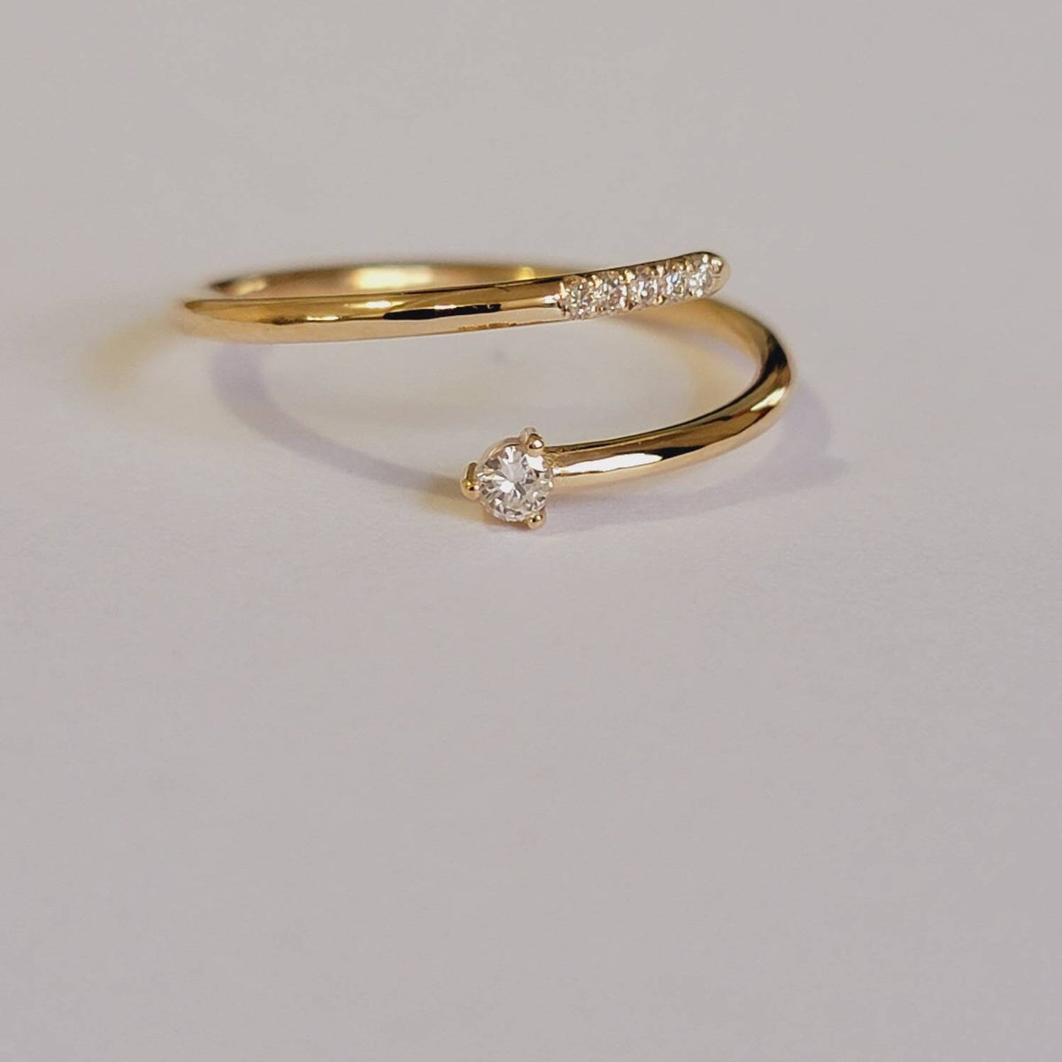 14k Solid Gold Spiral Diamond Ring, Diamond Wrap Ring, Spiral Ring, Dainty Diamond Ring, Minimalist Ring, Handmade Jewelry