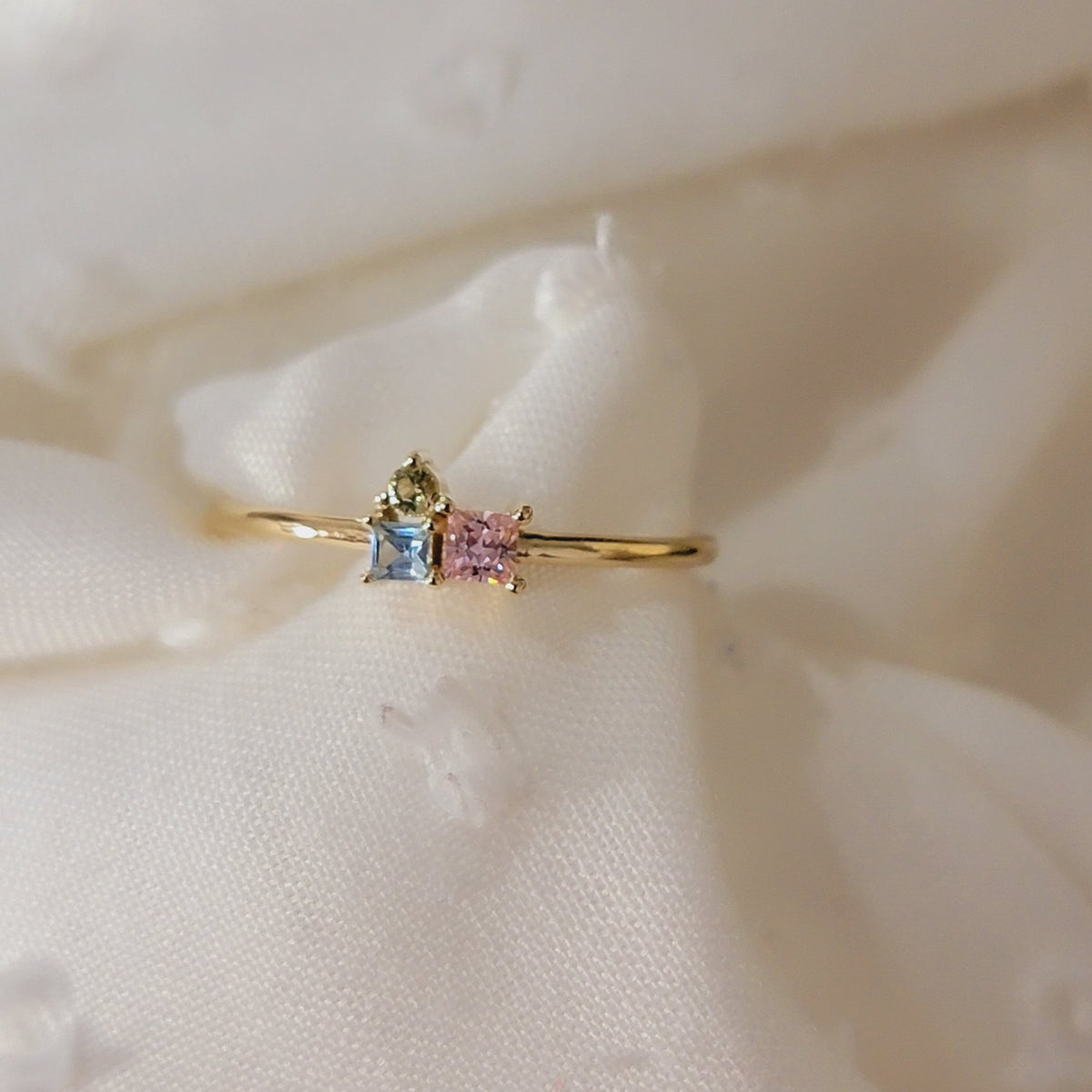 14k Cluster Gemstone Ring, 14k Gold Multi-Stone Ring, Personalized Ring, Birthstone Rings, Pink Sapphire Ring, Minimalist Aquamarine Ring