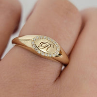 Oval Diamond Pave Signet Ring