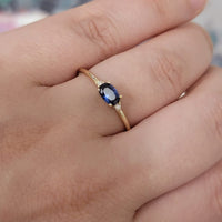 Oval Cut Blue Sapphire And Diamond Engagement Ring, 14K Vintage Solitaire Sapphire Ring, Three Stone Engagement Ring, Anniversary Gift