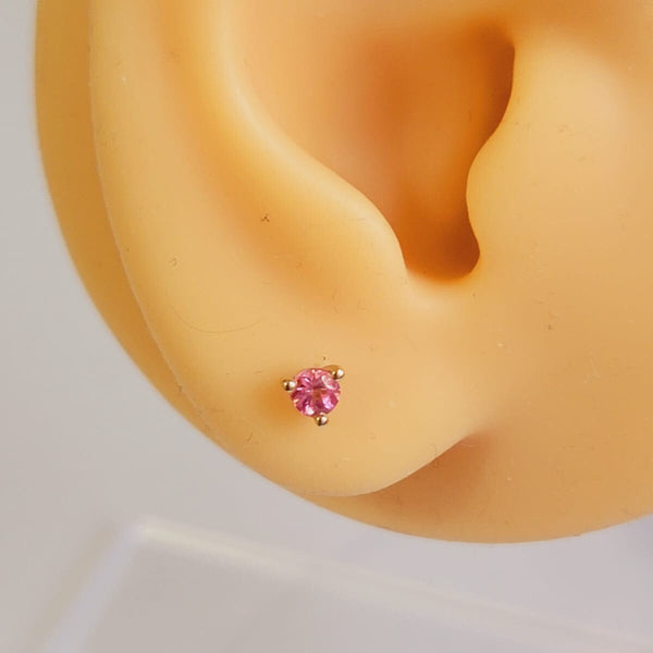 14k Solid Gold Birthstone Stud, Solitaire Pink Sapphire Studs, Dainty Birthstone Earrings, 14k Rose Gold  Mini Pink Sapphire Studs, White