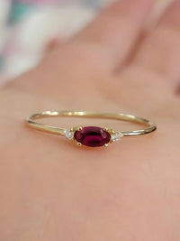 14k Solid Gold Ruby Ring, Three Stone Vintage Band, Mined Diamond Engagement Ring, Oval Gem Art Deco Ring, Solid Gold Diamond ring