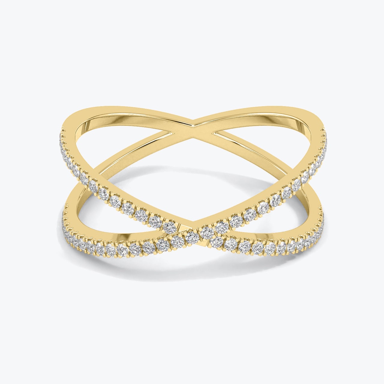 Delicate Pavé Diamond Crossover Fashion Ring In 14k Solid Yellow  Gold (0.30Ct. Tw.)