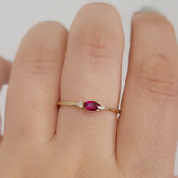 14k Solid Gold Ruby Ring, Three Stone Vintage Band, Mined Diamond Engagement Ring, Oval Gem Art Deco Ring, Solid Gold Diamond ring