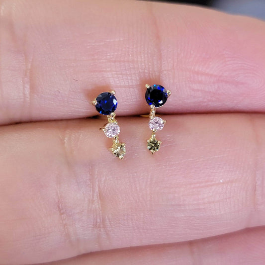 Cluster Gemstone Stud Earrings, 14K Gold Gemstone Studs, Diamond Cluster Earrings, Birthday Gift, Multi-Color Stone Earrings, Gift for mom