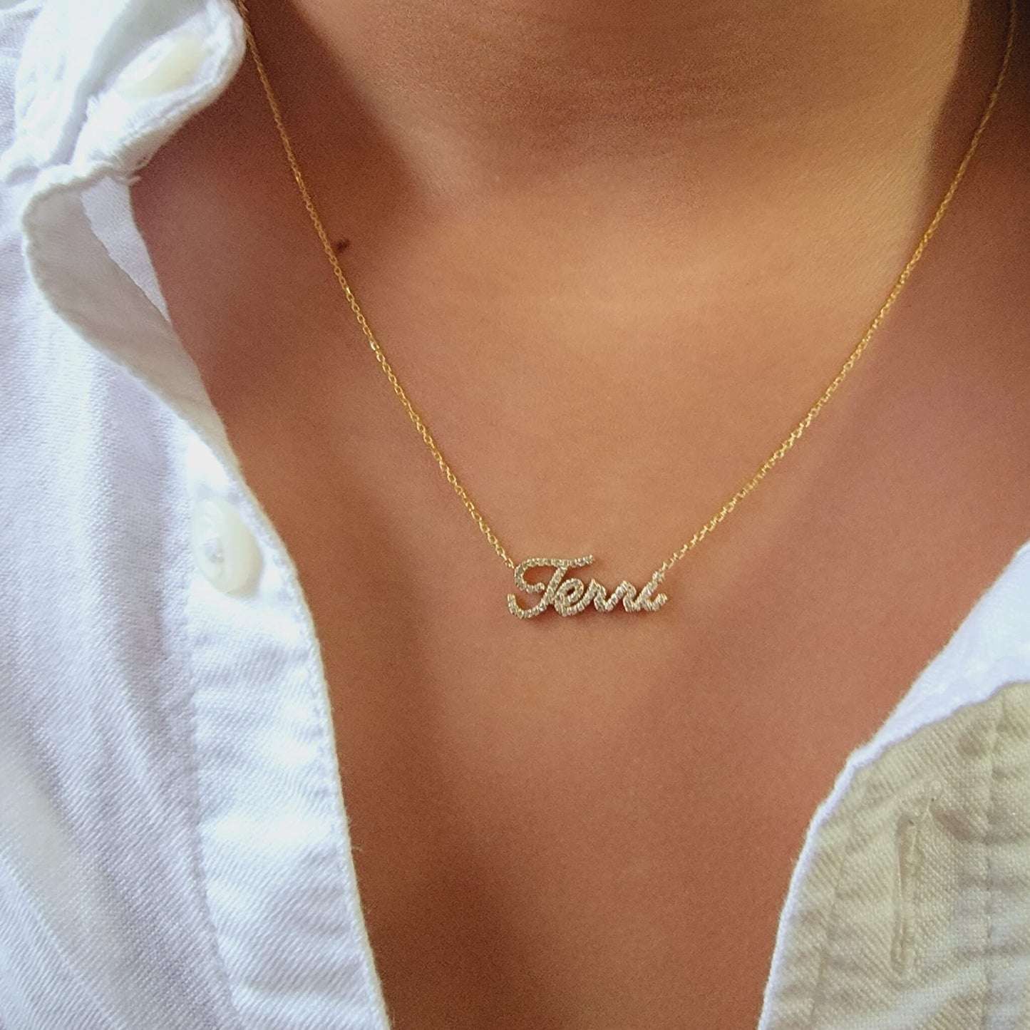 Diamond Name Necklace, 14k Personalized Dainty Script Name Necklace, Personalized Diamond Letter Necklace, Lowercase Name Necklace, Gift