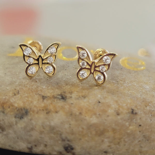 14k Solid Gold Diamond Butterfly Earrings, Small Diamond Studs, Everyday wear, Tiny Stud Earrings, Cute Stud Earrings, Gold Butterfly Stud