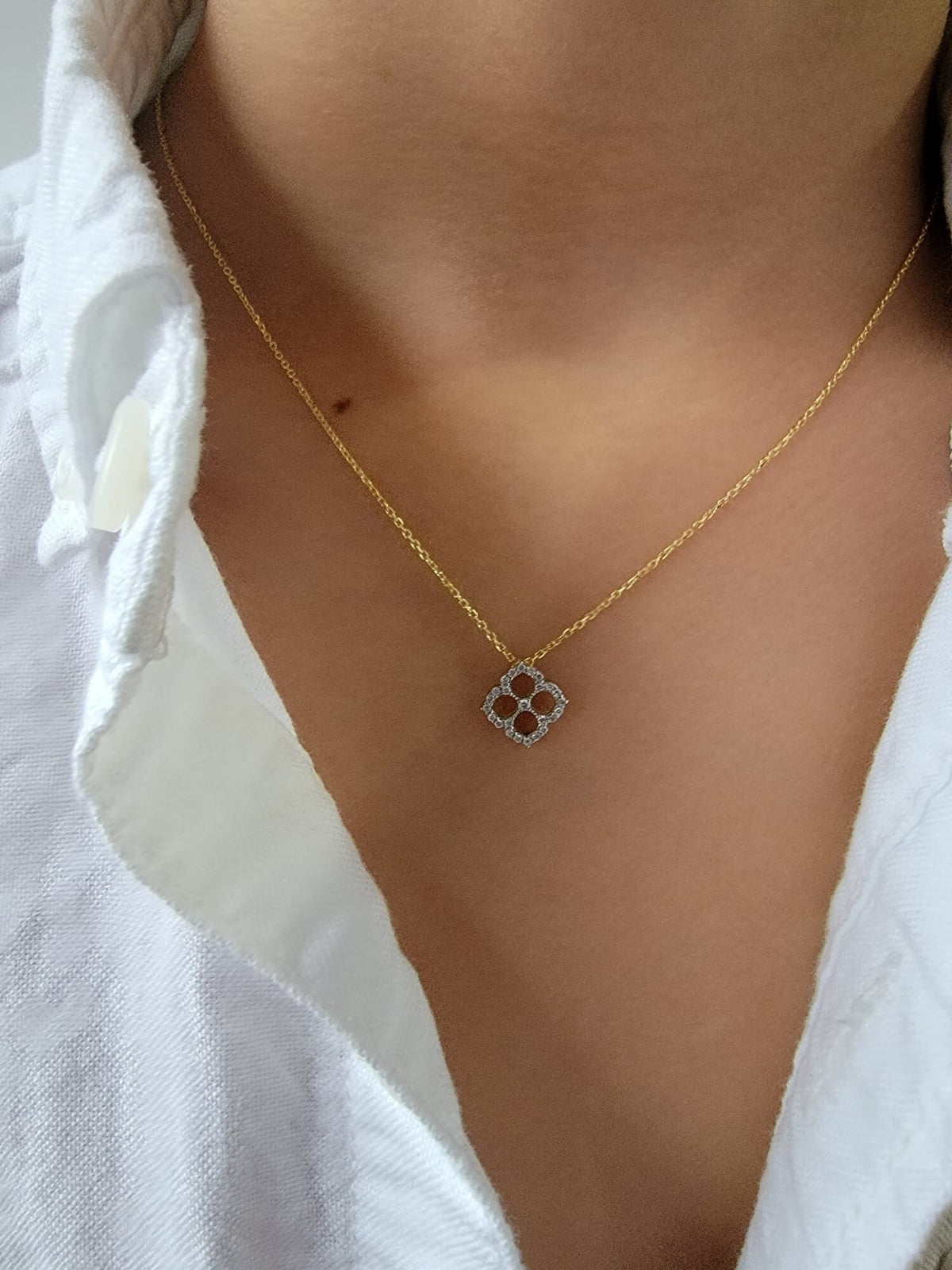 14K Gold Four Leaf Clover Diamond Necklace