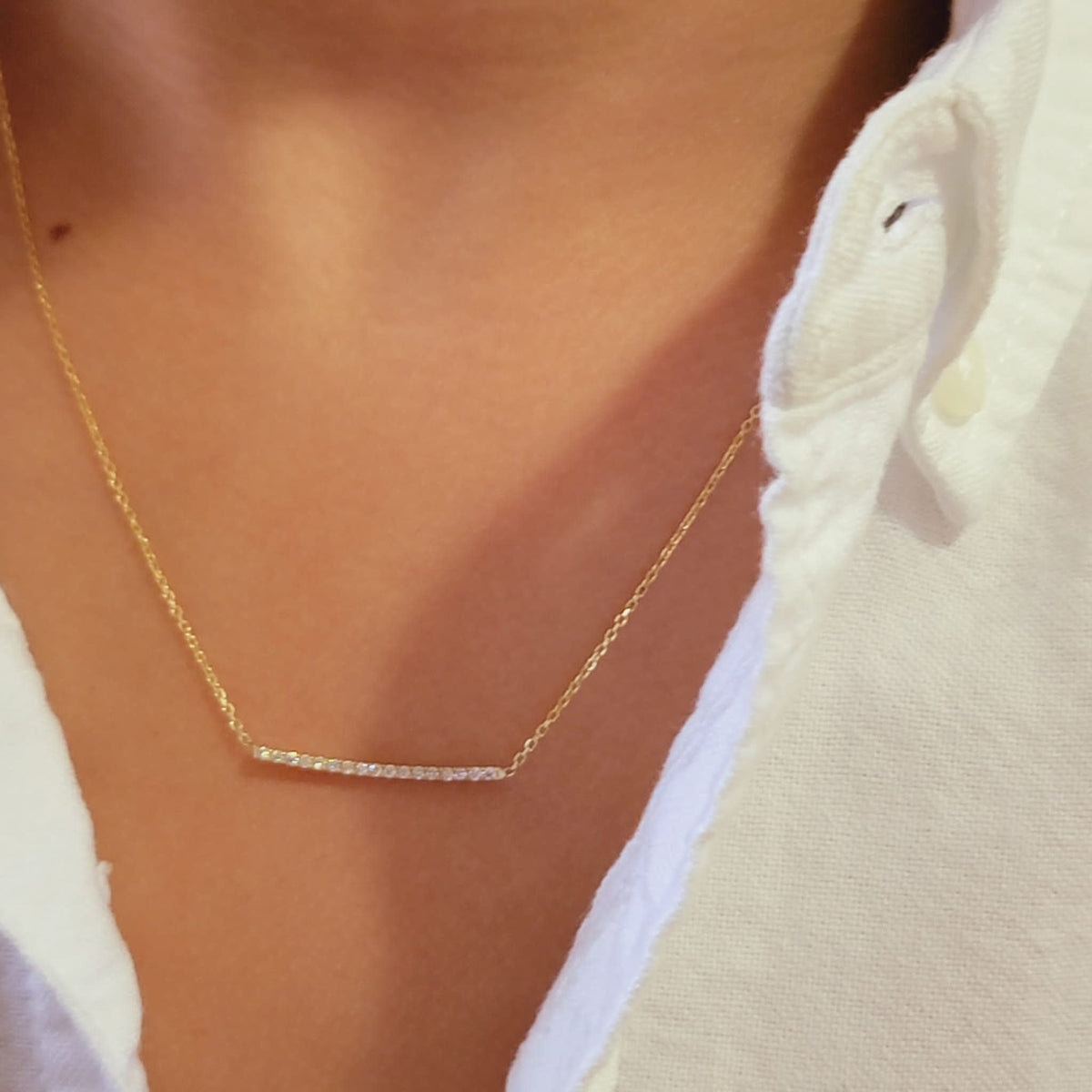 14k Gold Diamond Bar Necklace, Pave Diamond Bar Necklace, Women Necklace, Diamond Pendant, 14k Diamond Line Choker, Minimalist Fine Pendant