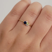 14k Gold Cluster Diamond and Gemstones Ring