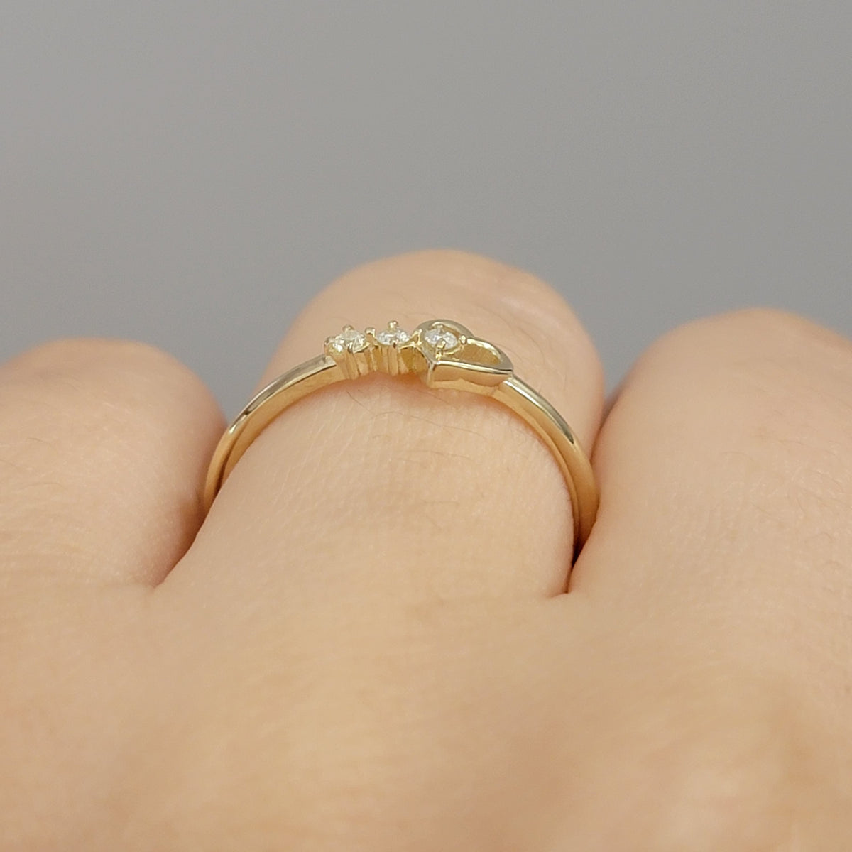 14k Gold Diamond Ring, Dainty Heart Ring, 0.06 Ct Diamond Ring, 1.5mm Gold Ring, Natural Diamonds, Stackable Ring, 14k White, Rose, Yellow