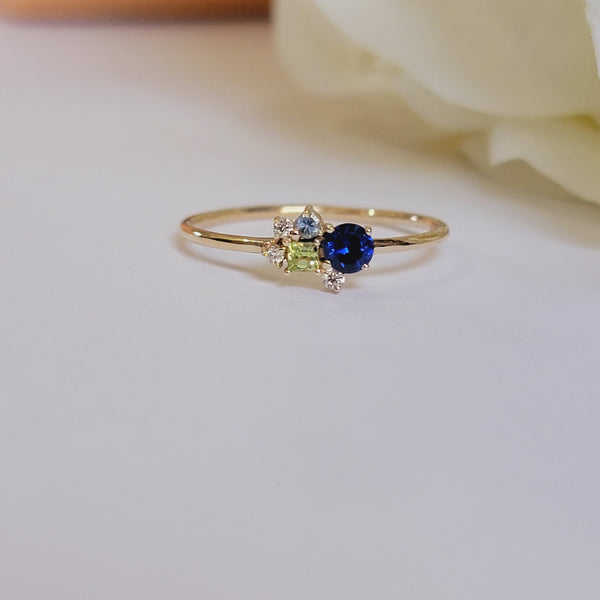 14k Gold Cluster Diamond and Gemstones Ring