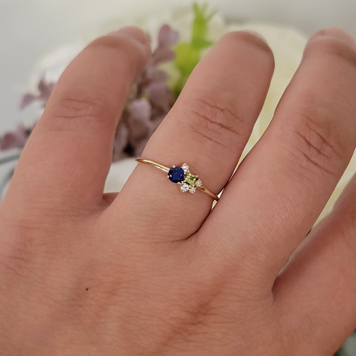 14k Gold Cluster Diamond and Gemstones Ring