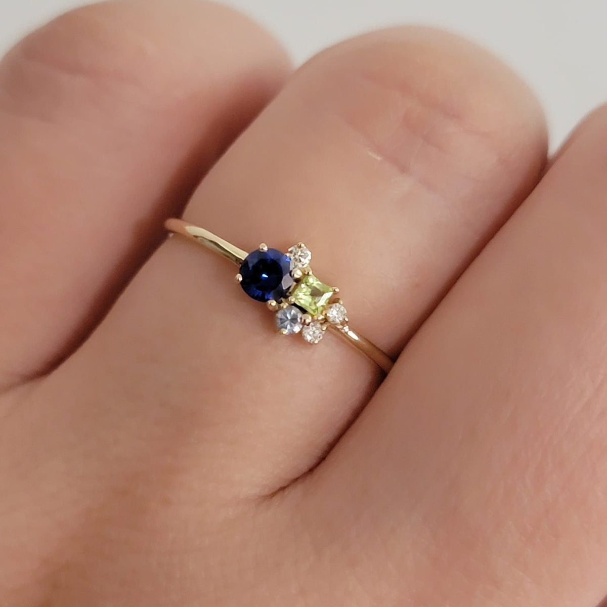 14k Gold Cluster Diamond and Gemstones Ring