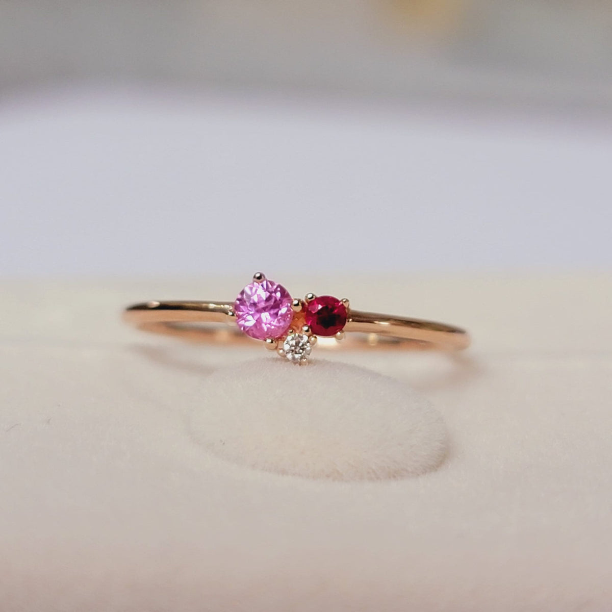 Pink Sapphire Cluster Ring, 14k Gemstone ring, Multi stone ring, 14k Solid Gold Pink Sapphire And Diamond Ring, Dainty Ring, Pink Ring