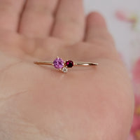 Pink Sapphire Cluster Ring, 14k Gemstone ring, Multi stone ring, 14k Solid Gold Pink Sapphire And Diamond Ring, Dainty Ring, Pink Ring