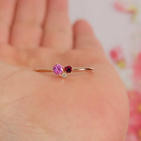 Pink Sapphire Cluster Ring, 14k Gemstone ring, Multi stone ring, 14k Solid Gold Pink Sapphire And Diamond Ring, Dainty Ring, Pink Ring