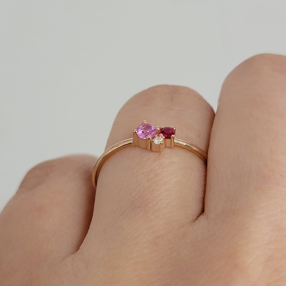 Pink Sapphire Cluster Ring, 14k Gemstone ring, Multi stone ring, 14k Solid Gold Pink Sapphire And Diamond Ring, Dainty Ring, Pink Ring