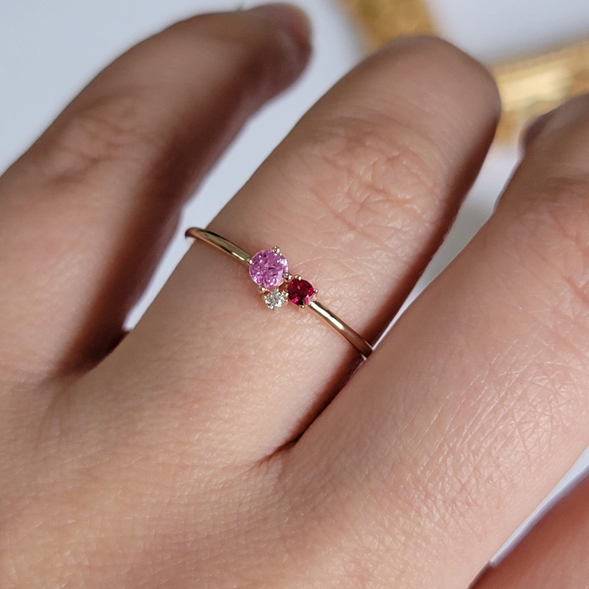 Pink Sapphire Cluster Ring, 14k Gemstone ring, Multi stone ring, 14k Solid Gold Pink Sapphire And Diamond Ring, Dainty Ring, Pink Ring