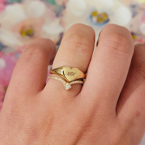 14k Solid Gold Heart Shape Signet Ring