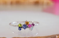 14k Gold Cluster Gemstone ring, Multi Gemstone Ring, Birthstone Jewelry,   Handmade Unique Multi Gemstone Ring,  multi stone ring, 14k white