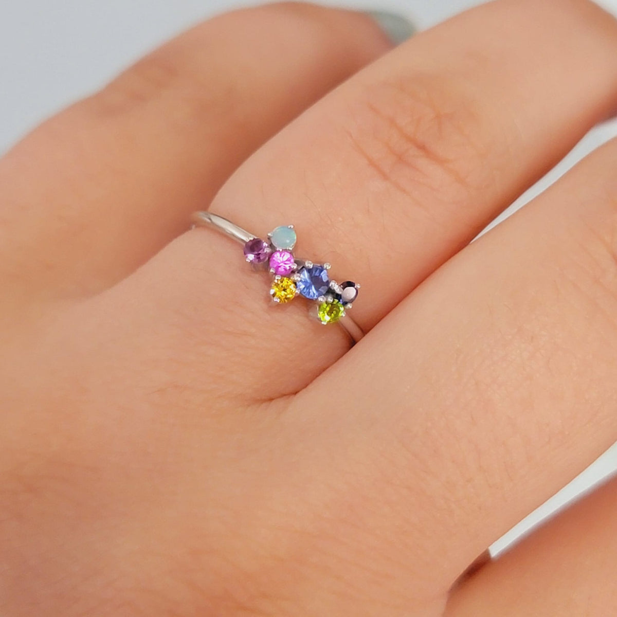 14k Gold Cluster Gemstone ring, Multi Gemstone Ring, Birthstone Jewelry,   Handmade Unique Multi Gemstone Ring,  multi stone ring, 14k white