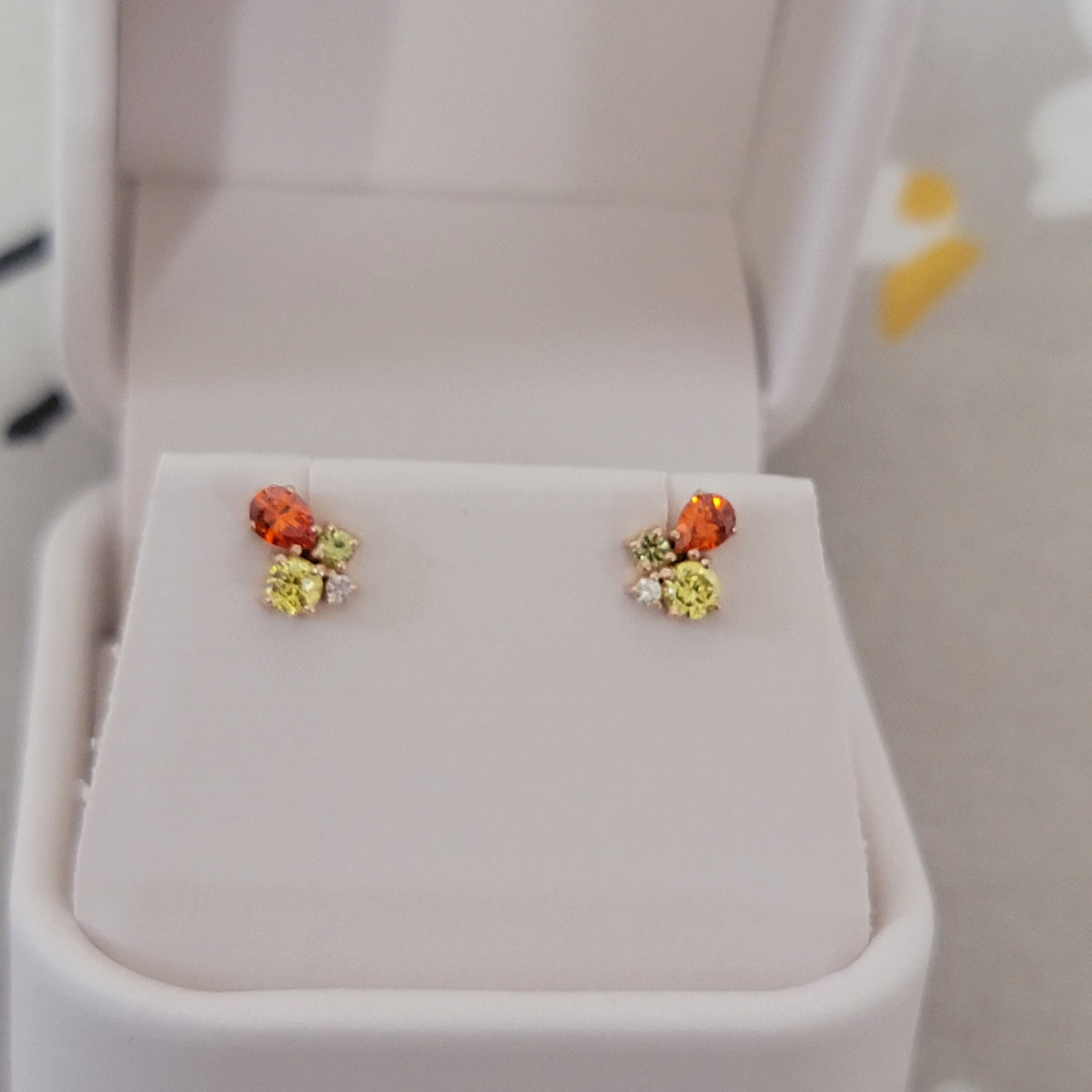 Multi-Gemstone Color Earrings, Solid 14K Yellow Gold Birthstone Studs, White Gold Rainbow Earrings, Anniversary Gift, Gemstone Stud Earrings