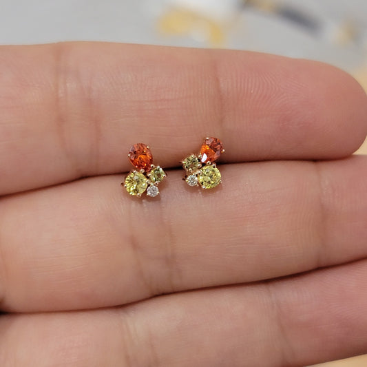 Multi-Gemstone Color Earrings, Solid 14K Yellow Gold Birthstone Studs, White Gold Rainbow Earrings, Anniversary Gift, Gemstone Stud Earrings