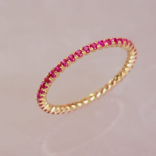 Natural Ruby Eternity Ring, 14K Solid Gold Eternity Band