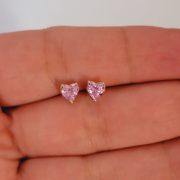 Heart Shaped Pink Sapphire Solitaire Stud Earrings in 14k/18k solid gold