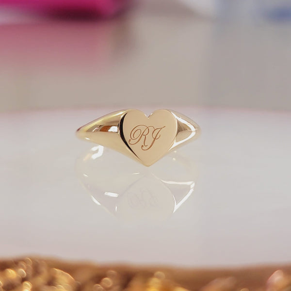 14k Solid Gold Heart Shape Signet Ring