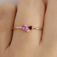 Pink Sapphire Cluster Ring, 14k Gemstone ring, Multi stone ring, 14k Solid Gold Pink Sapphire And Diamond Ring, Dainty Ring, Pink Ring