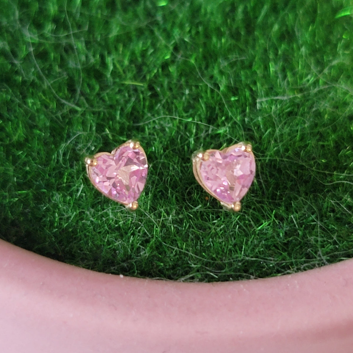 Heart Shaped Pink Sapphire Solitaire Stud Earrings