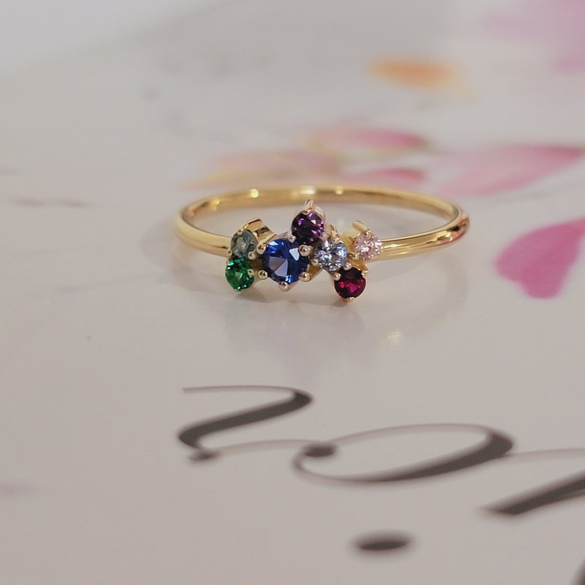 14k Gold Cluster Gemstone ring, Multi Gemstone Ring, Birthstone Jewelry,   Handmade Unique Multi Gemstone Ring,  multi stone ring, 14k white