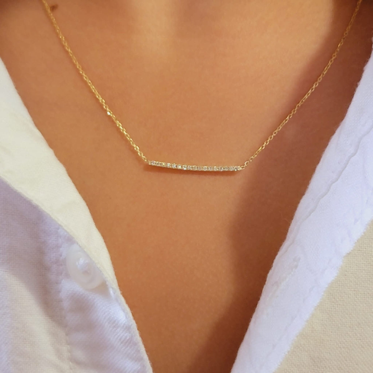 14k Gold Diamond Bar Necklace, Pave Diamond Bar Necklace, Women Necklace, Diamond Pendant, 14k Diamond Line Choker, Minimalist Fine Pendant