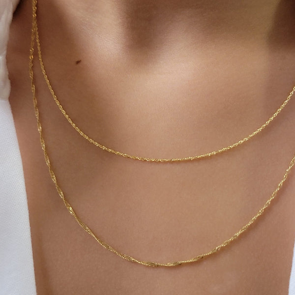 14K Solid Gold Diamond Cut Singapore Chain, Twist Gold Necklace Chain, 1mm 1.5mm,  Solid Gold Women Necklace, Gold Chain Necklace, 14k White