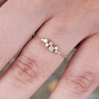 Diamond Cluster Ring in 14k Solid Gold, Gold Chain Ring, Natural Diamond Stackable Band, Dainty Diamond Anniversary Ring,  Pinky Ring, White