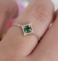 Gold Chain Ring, Emerald and Diamond Ring, 14k Emerald Ring, Gold Emerald and Diamond Ring, Gemstone Ring, Personalized Ring