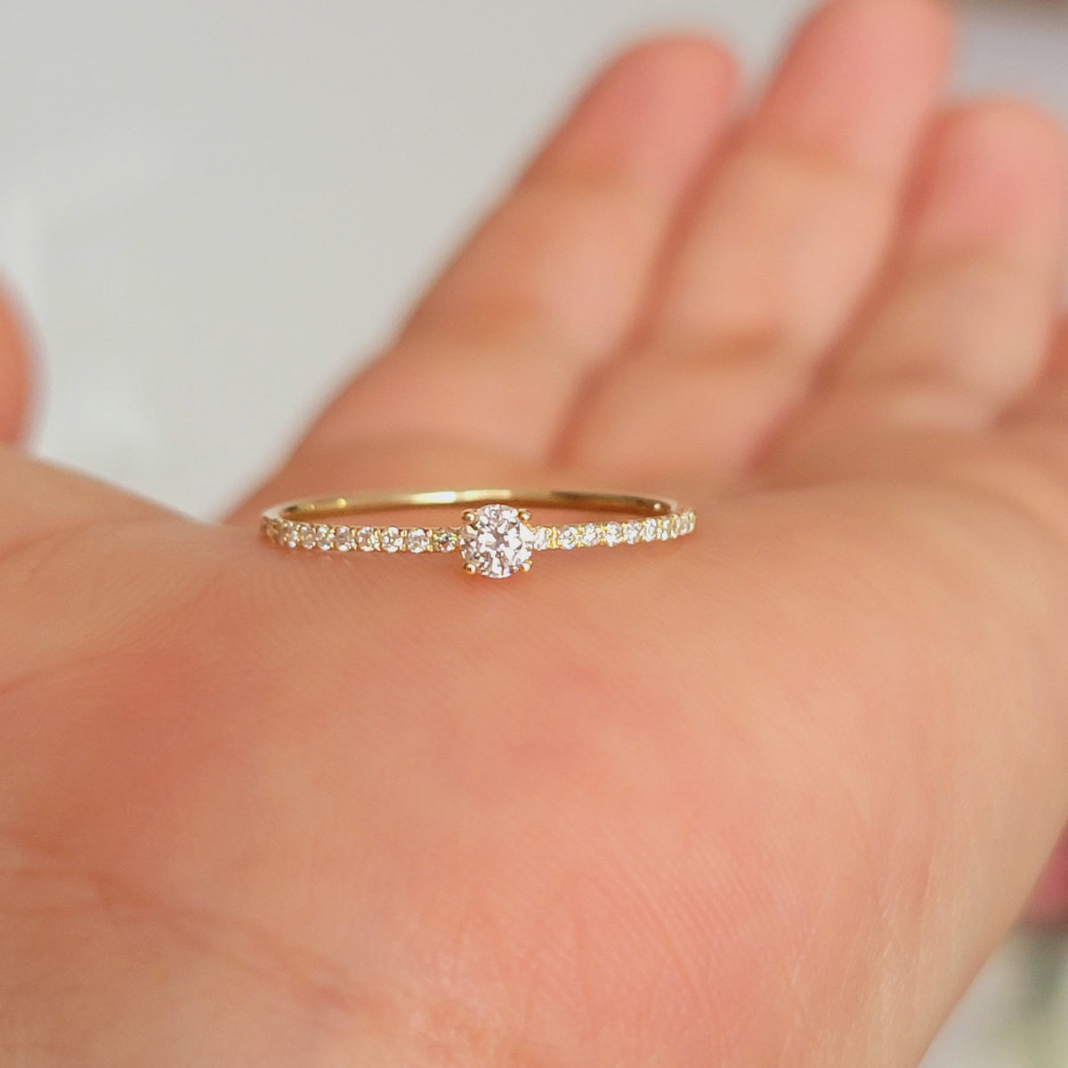 Petite Micro-pavé Diamond Engagement Ring In 14K Gold