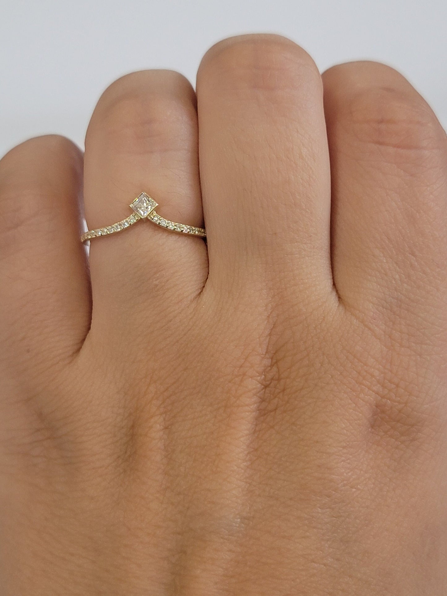 Diamond Ring, 14k Gold Diamond Curve Ring, Chevron Stacking Ring, Curved Diamond Wedding Ring, Stackable V Ring,  Promise Anniversary Ring