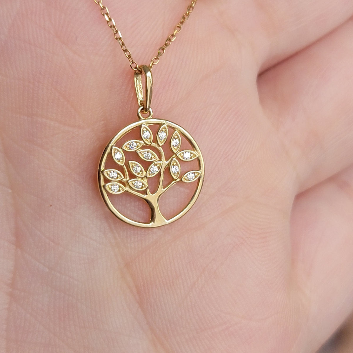 Tree of Life Diamond Necklace, Tree Pendant, 14k Solid Gold Charm, Tree Necklace, Nature Charm, Diamond Pendant, Real Gold Necklace