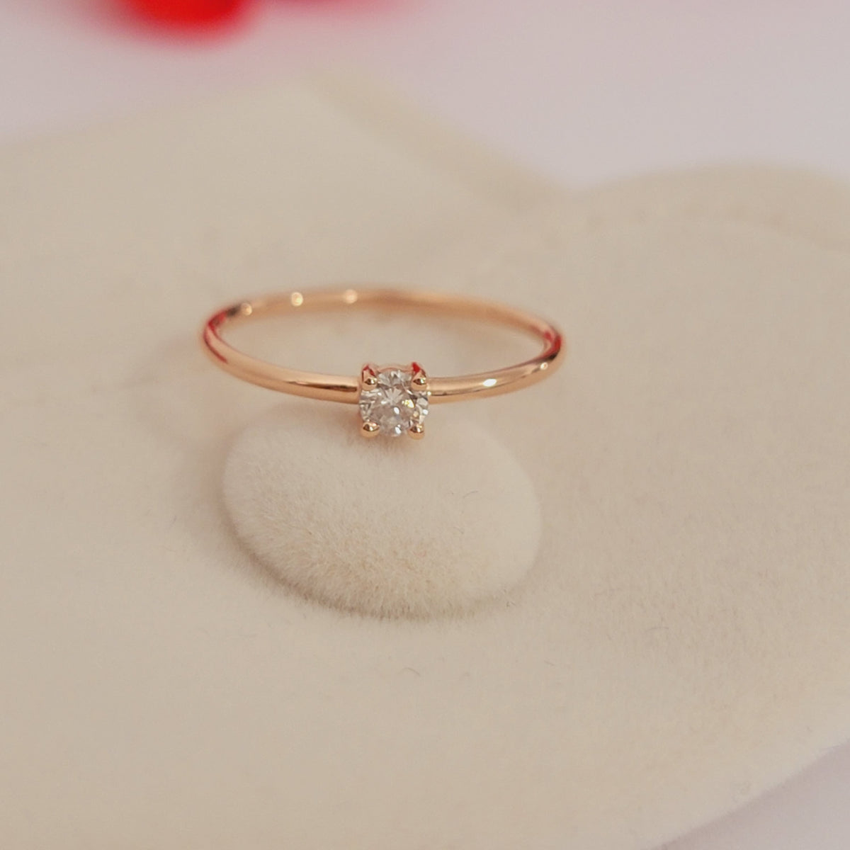 14k Diamond Solitaire, 0.10 Ct Round diamond solitaire ring in 14k Solid Gold, Simple Round Diamond Ring, Tiny diamond ring, 14k White, Rose