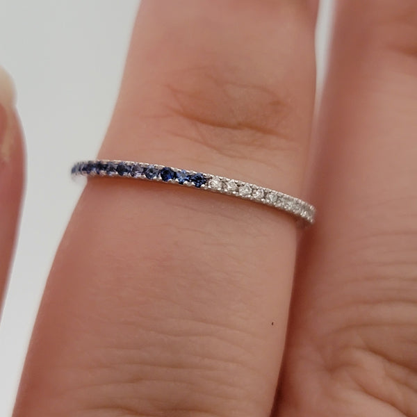 White Diamond & Blue Sapphire Full Eternity Wedding Band For Women