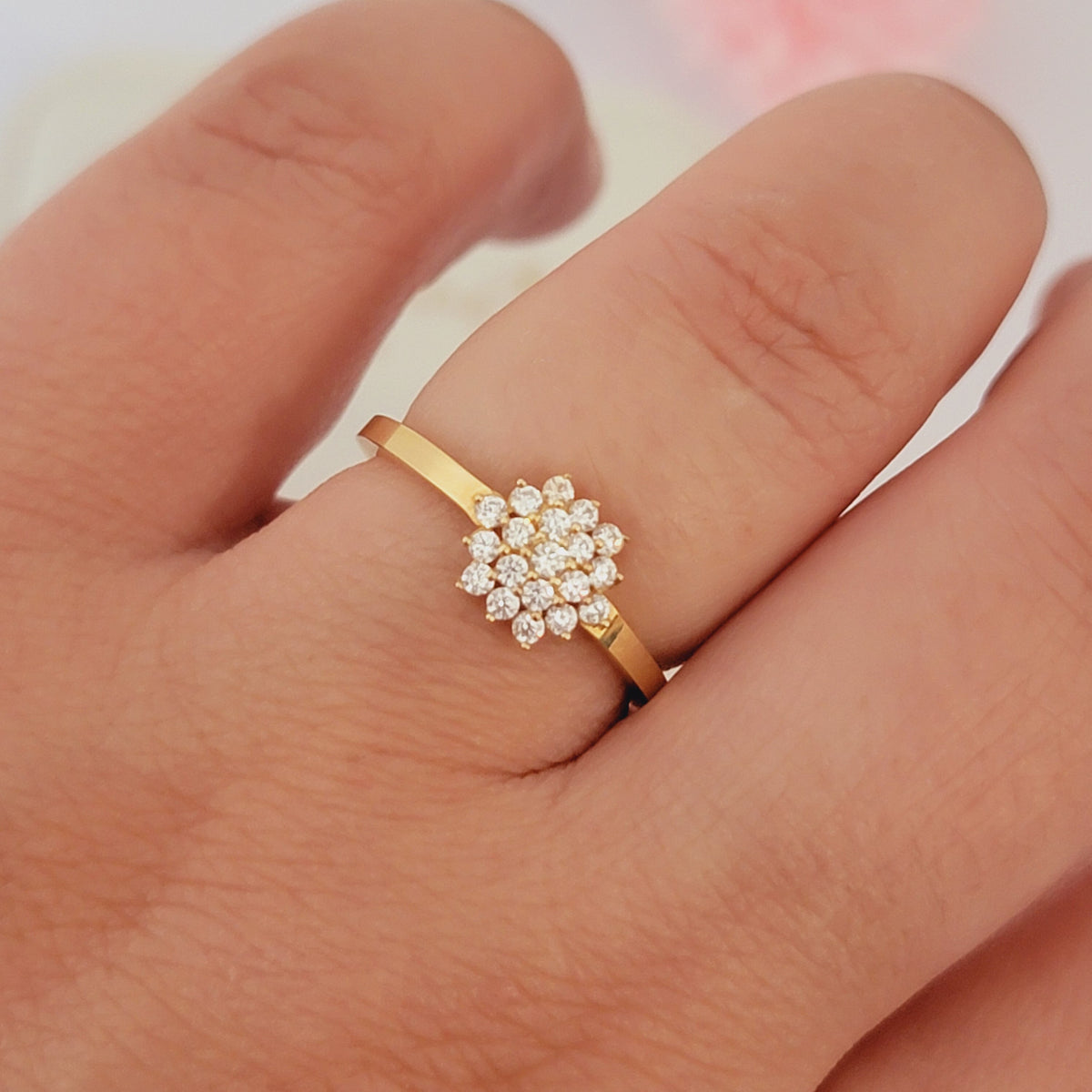 14kSolid Gold Natural Diamond 0.20Ct Minimalist Stackable Ring, Dainty Multi Stone Bridal Ring, Minimalist Diamond Flower, Anniversary Gift